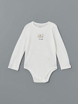 Bisiklet Yaka Uzun Kollu Bask?l? Erkek Bebek ??t??tl? Body