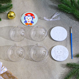 Ёлочное украшение под раскраску «Милый пингвин» размер: 8 см; 2 шт., кисть