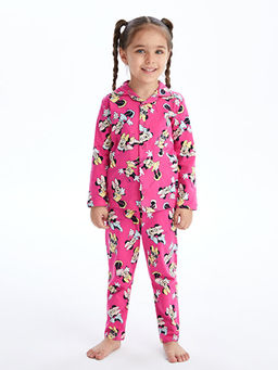 Polo Yaka Uzun Kollu Minnie Mouse Bask?l? K?z Bebek Pijama Tak?m?