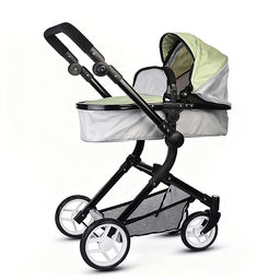 Коляская кукольная металлическая, прогулочная, с корзиной, серо-зеленая