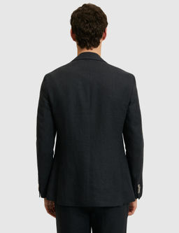 Siyah Slim Fit %100 Keten Mikro Desen Mono Yaka Ceket