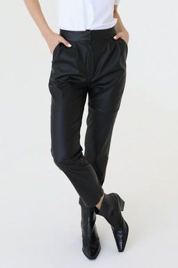 Брюки из искусственной кожи с высокой посадкой - Looklikecat фото 6