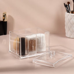 Органайзер для ватных палочек и дисков, 4 секции, 13×14×11 см, прозрачный