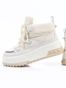 04-WG039-2M WHITE/BEIGE Ботинки зимние женские (натуральная кожа, курточная ткань, 100% шерсть)