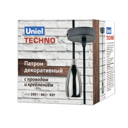 DLC-T-S32/E27 TS/1M/BL PEARL BLACK Патрон декоративный, серия Techno, с проводом (1м) и креплением. Материал алюминий. Цвет черный жемчуг. ТМ Uniel.