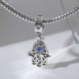 Цена за 5 шт. Подвеска «Рука Хамса», цвет бело-синий в серебре