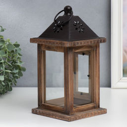 Деревянный подсвечник - фонарь на 1 свечу «Цветок», состаренный 25×12.5×12.5 см