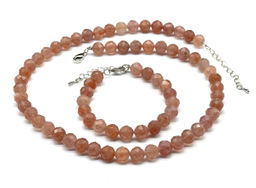 Бусы и браслет из клубничного кварца шарик гр.8мм, 47см, 17,5см