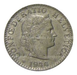 Монета 20 раппенов 1944 года Швейцария