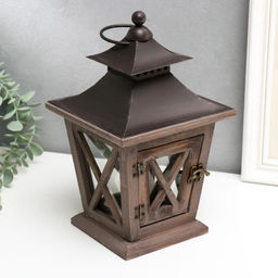 Деревянный подсвечник-фонарь на 1 свечу «Восток», т. дерево, 26×15.4×15.4 см