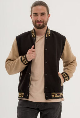 Бомбер на кнопках унисекс футер 3хнитка начес качество пенье , черный/беж версачи