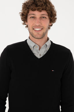 Erkek Slim Fit V Yaka Siyah Basic Kazak - U.s. polo assn фото 2