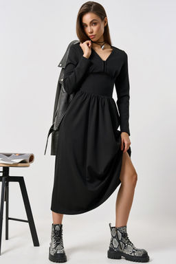 Платье прилегающего силуэта из трикотажа с длинным рукавом черное