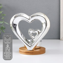 Подсвечник на 1 свечу Два сердца, серебро, 11?8?12.5 см