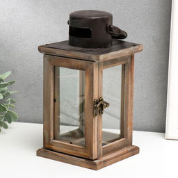 Деревянный подсвечник-фонарь на 1 свечу «Строгий», коричневый, 23×11.5×11.5 см