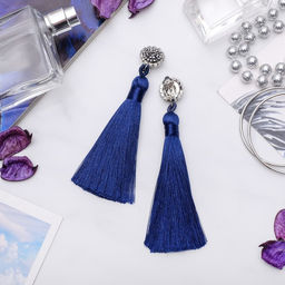 Серьги клипсы для ушей QF «Кисти», синие, 7 см