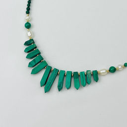 Колье из Малахита и Жемчуга 46 см +