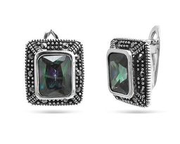 Серьги из серебра марказит, мистик кварц, SL-AGA78