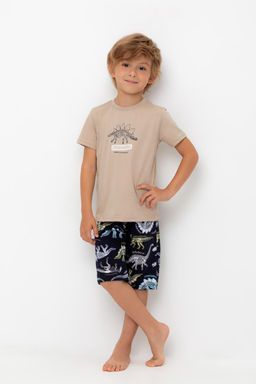 К 1528/темно-бежевый,цветные динозавры пижама дет