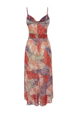 TRENDYOLMILLA Lila Etnik Desenli Kusakl? A Kesim Puskul Detayl? Maxi Astarl? Sifon Dokuma Elbise TWOSS23EL01777
