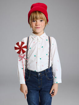 Regular Fit Bask?l? Erkek ?ocuk G?mlek