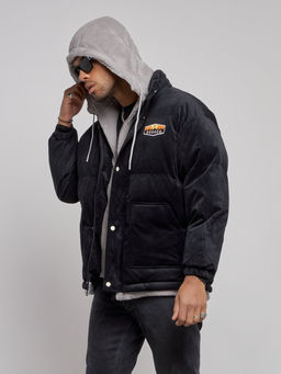 Плюшевая куртка мужская с капюшоном молодежная черного цвета 28117Ch