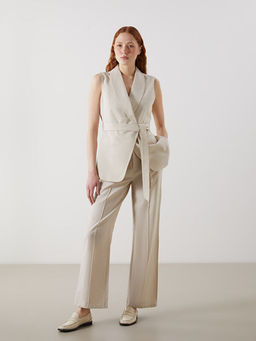 Keten Kar???ml? Kad?n Pileli Pantolon