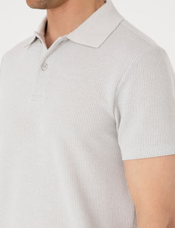 Gri Slim Fit _rme Dokulu Polo Yaka Ti__rt
