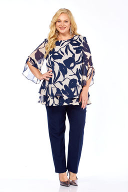 Костюм Элль стиль 2213/8-Р темно-синий+бежевый/темно-синий  фото 8