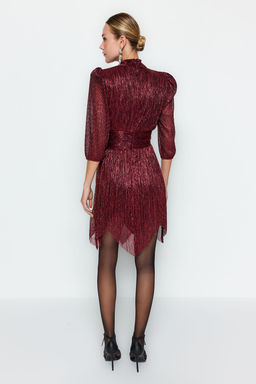 TRENDYOLMILLA Koyu Lacivert Par?lt?l? Orme K?sa S?k Abiye Elbise TPRAW23EL00304  фото 13