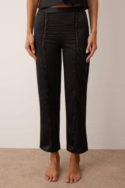 Siyah Dantel Detayl? Saten Dokuma Pijama Tak?m? THMAW26PT00078
