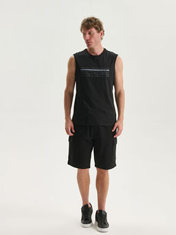 Bisiklet Yaka Bask?l? Penye Erkek Kolsuz Ti??rt