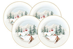 Тарелка десертная, 19 см, 4 шт, фарфор P, белая, Лыжники в горах, Chalet, 62634