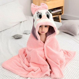 Детское полотенце с капюшоном Уточка -РОЗОВЫЙ 70*140 см.на кнопках - Лен поволжья фото 2