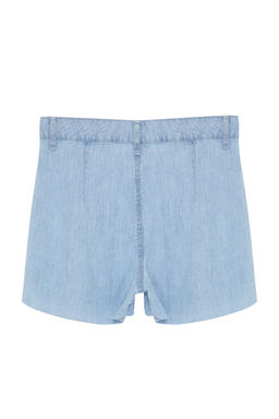 Ac?k Mavi %100 Tencel Pileli Yuksek Bel Sort TWOSS24SR00187 - Trendyolmilla фото 8