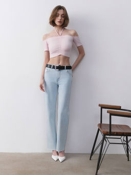 CONTE Укороченный топ в рубчик с отрытыми плечами и сборкой LD 2632 pink diamond - Conte elegant фото 4