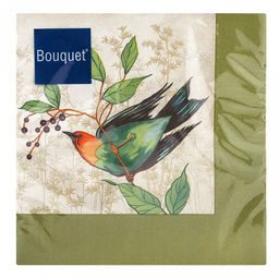 Салфетки бумажные Art Bouquet 33х33см, 3-х слойные, 20 штук в упаковке, 100% целлюлоза, Рисунок с птицами (Россия)  фото 4