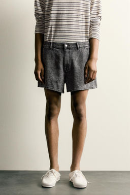 SHORTS DENIM LAVADO ACID / Gris antracita - Zara фото 2