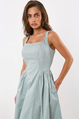 Сарафан хлопковый в полоску светло-зеленый