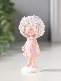 Фигурка полистоун «Малышка с цветочной шевелюрой в розовом платье», 4.5×4×9 см