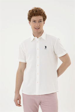 Мужская рубашка с коротким рукавом цвета экрю - U.s. polo assn фото 3