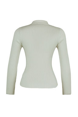 Ekru Merserize Gorunumlu Polo Yaka Fitilli Triko Kazak TWOAW21KZ0773 - Trendyolmilla фото 7