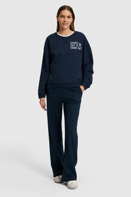 Kad_n Lacivert Bisiklet Yaka Sweatshirt