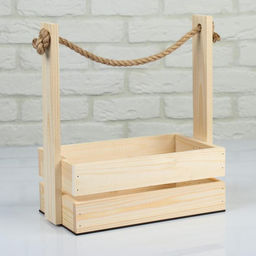 Кашпо деревянное 281530 см Аром, ручка канат, натуральная сосна