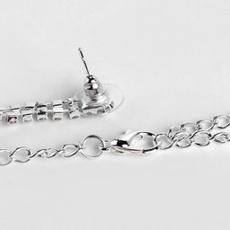 Набор 2 предмета: серьги, колье Листопад ромб, цвет изумрудно-белый в серебре, 45 см