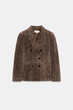 100% LEATHER DOUBLE-BREASTED BLAZER - Zara фото 5