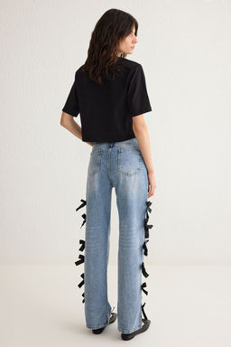 Mavi Kurdele/Fiyonk Detayl? Normal Bel Wide Leg Jeans TWOSS25JE00035 - Trendyolmilla фото 5