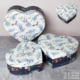 Коробка подарочная 3 штуки Сердце / 1158 /уп 24/16*18.3*7/18*20.3*8/20*22.3*9cm