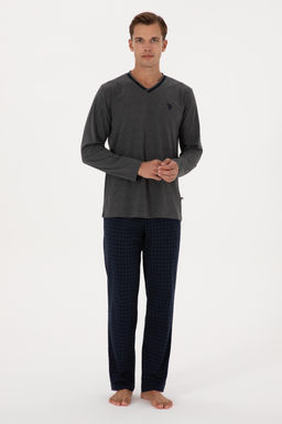 Erkek Antrasit Melanj Pijama Tak_m_ Sepette S_rpriz _ndirim