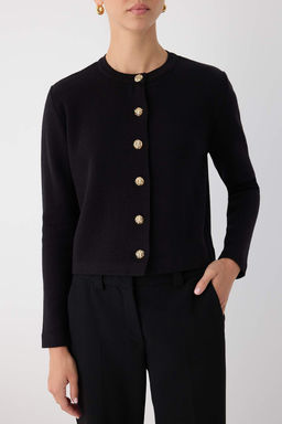 Wardrobe Essentials Siyah Dugme Detayl? Crop Premium/Ozel Iplik Triko H?rka | TWOAW26HI00094